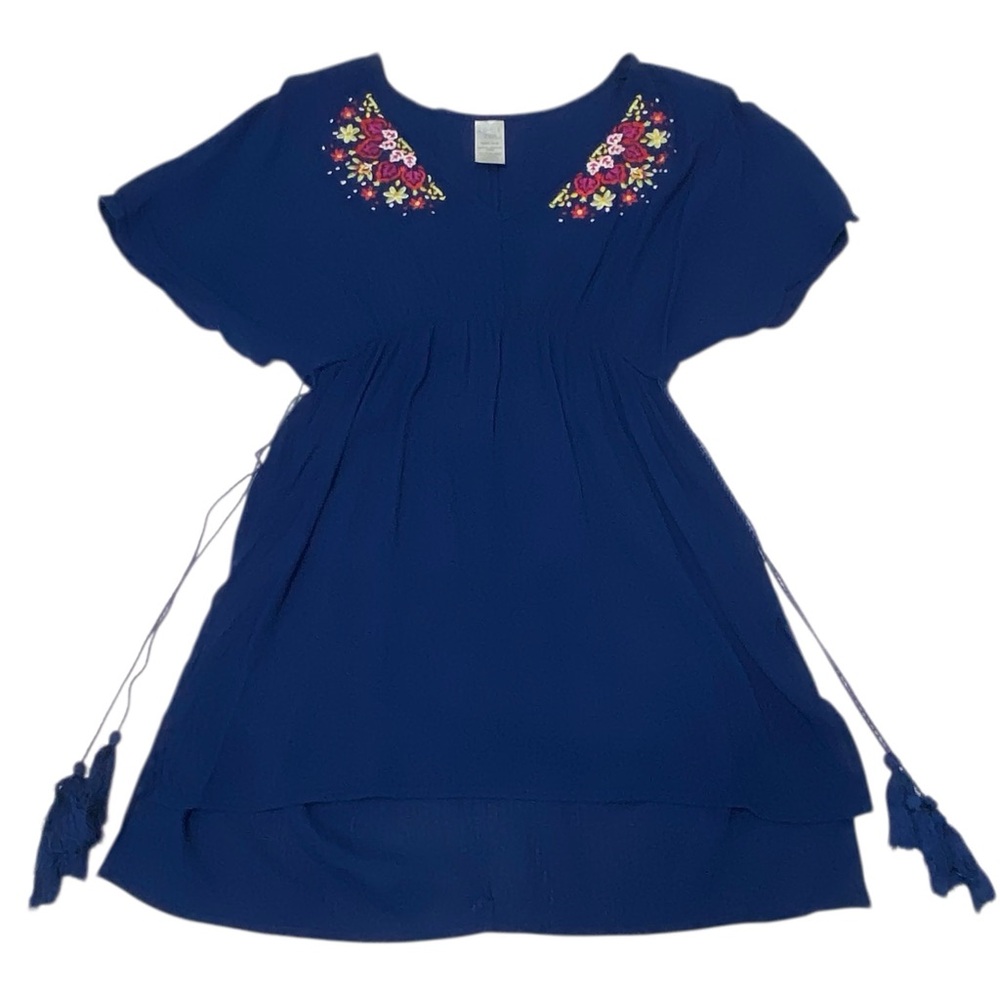 Time and Tru Blue Floral Embroidery Tassels Boho Tunic Top - Small - Picture 10 of 13